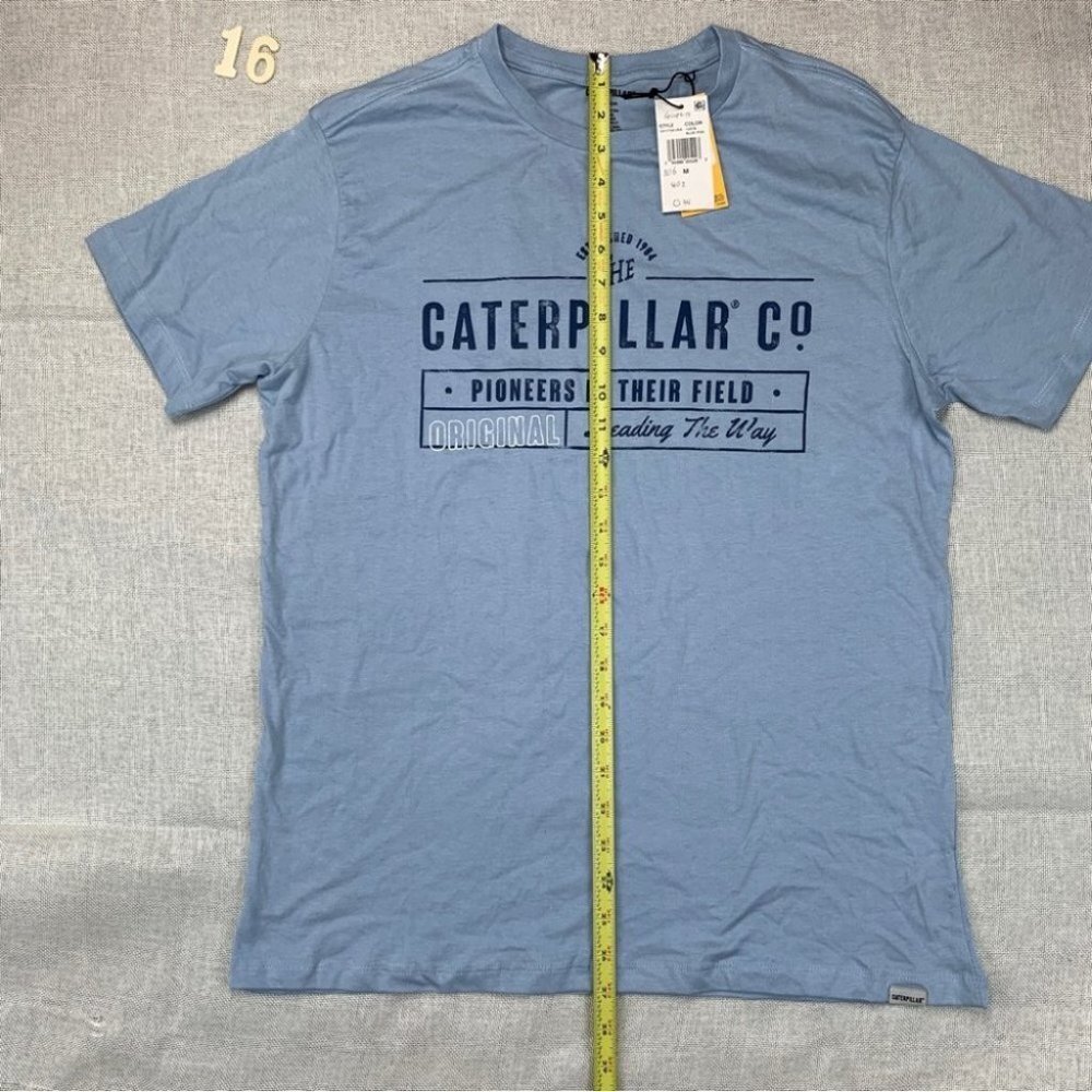 Caterpillar Mens Foundation Pioneers Logo T-Shirt Blue Fog M - Picture 5 of 11